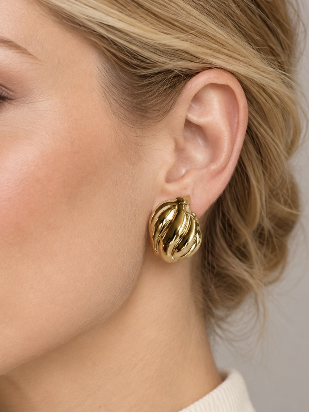 Gold Sculpted Wave Earrings by Mayamar